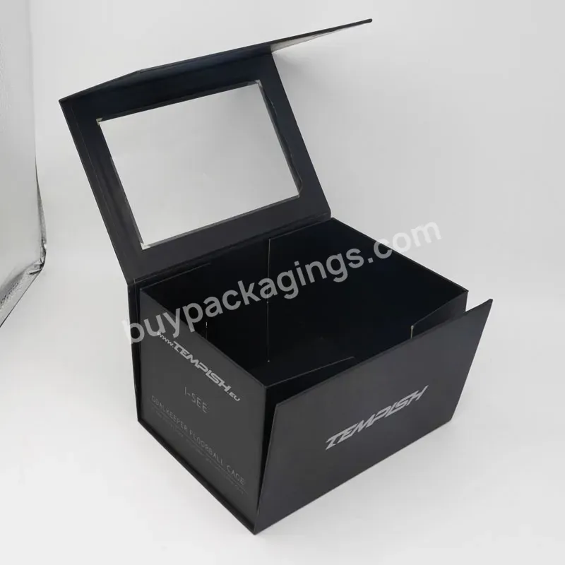 Custom Logo Black Magnetic Closure Lid Folding Paper Box With Pvc Window