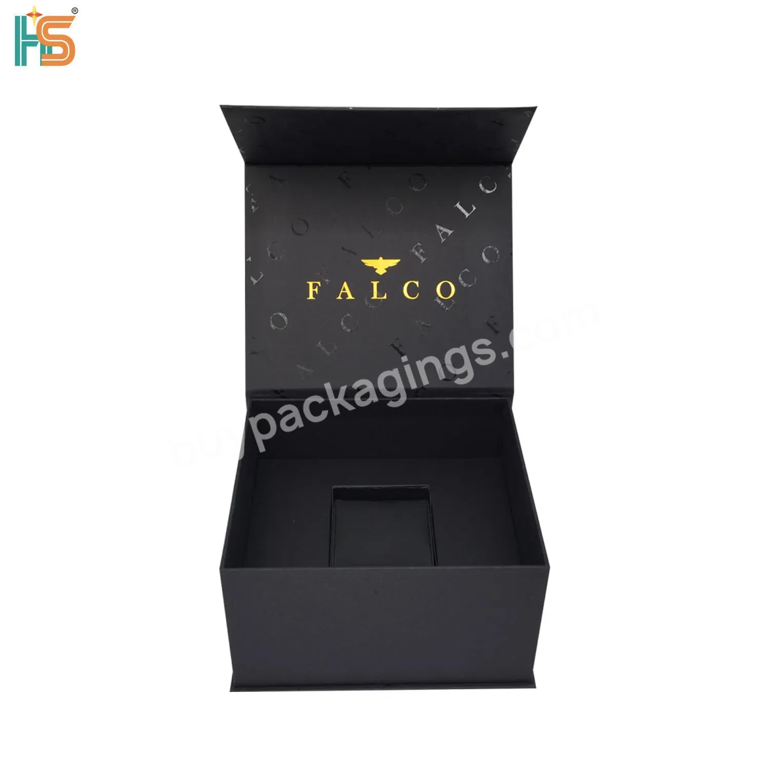 Custom Logo Black Magnetic Flip Rigid Boxes Luxury Watch Gift Box Packaging For Men