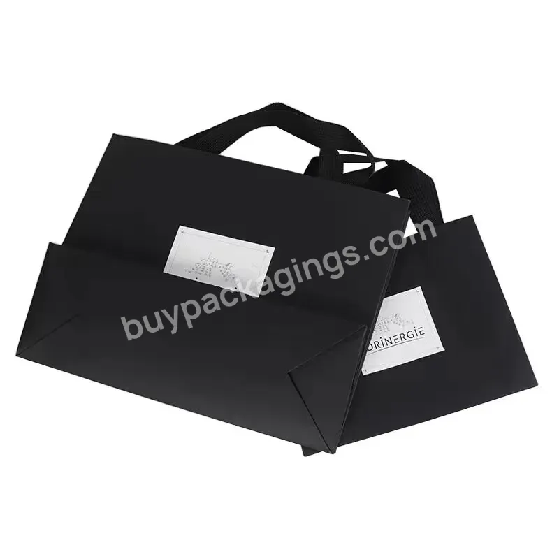 Custom Logo Black White Brown Cloth Shopping Food Gift Kraft Cardboard Paper Bag With Cotton Handle