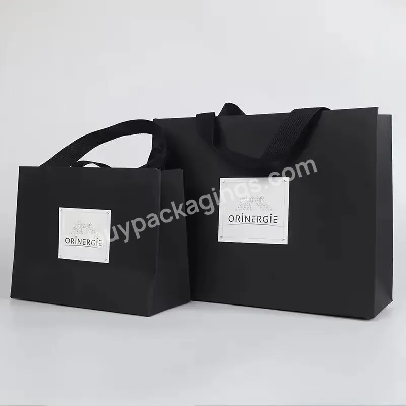 Custom Logo Black White Brown Cloth Shopping Food Gift Kraft Cardboard Paper Bag With Cotton Handle