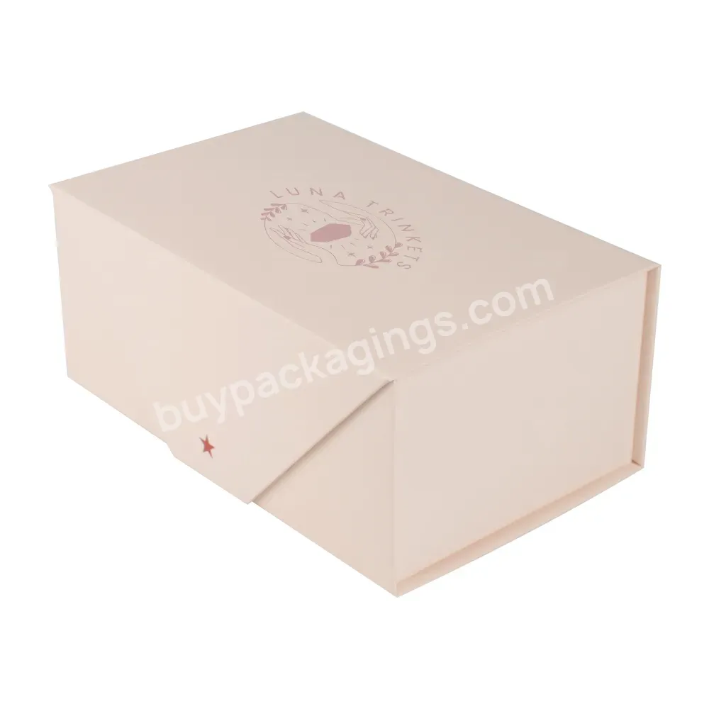 Custom Logo Brand Light Pink Foldable Magnetic Bag Gift Box Packaging With Magnetic Lid