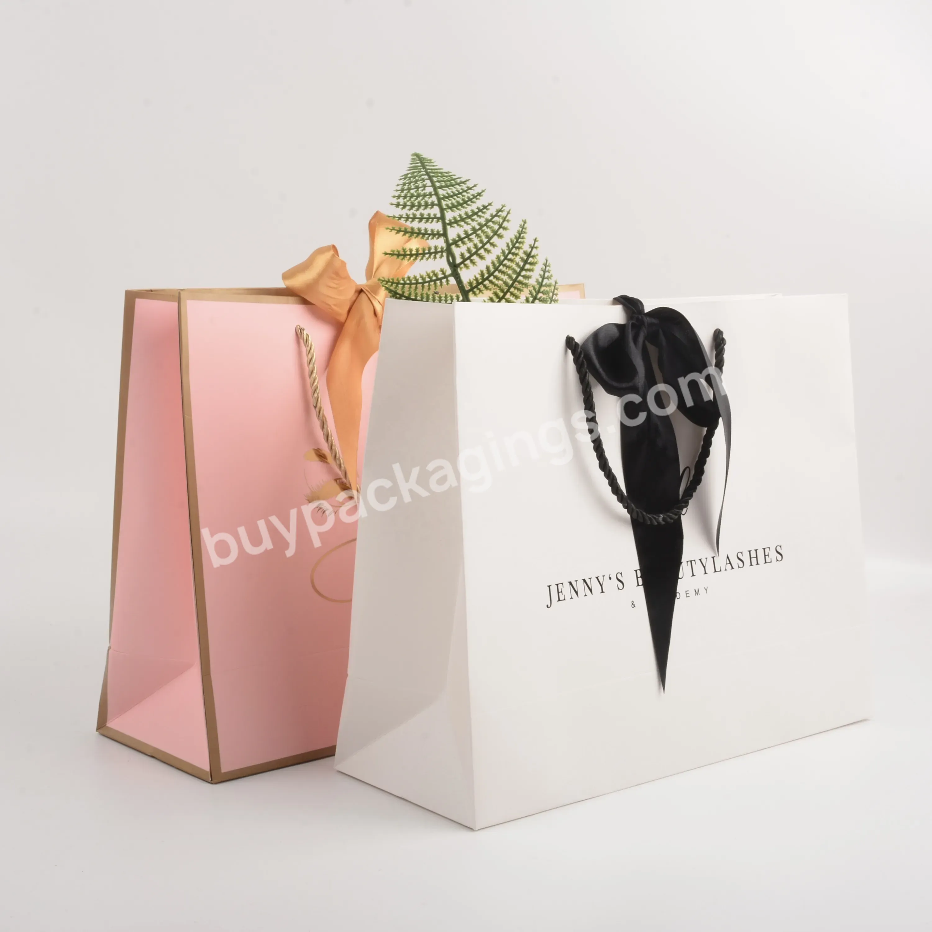 Custom Logo Cardboard White Pink Kraft Paper Retail Business Cloth Shopping Black Gift Boutique Paper Bag With Cotton String Han