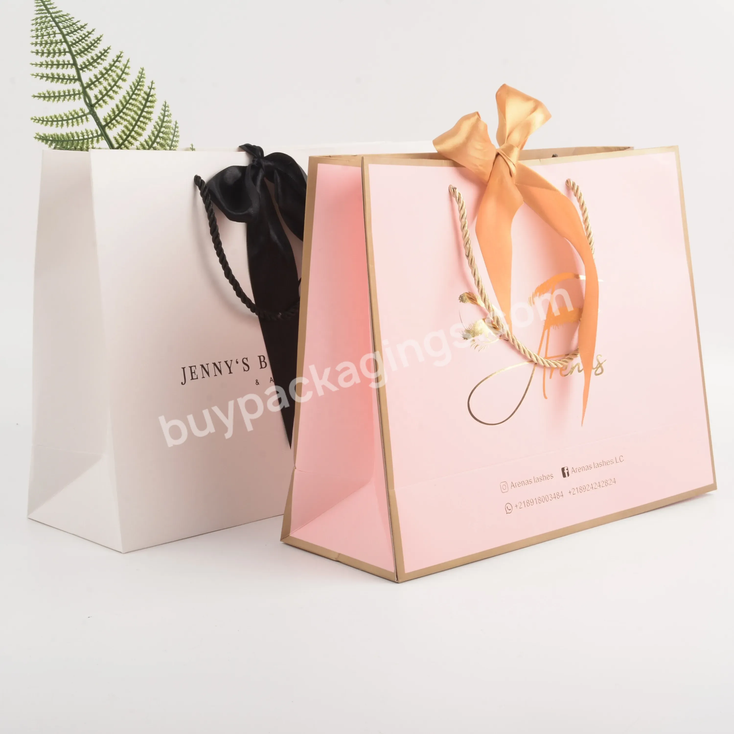 Custom Logo Cardboard White Pink Kraft Paper Retail Business Cloth Shopping Black Gift Boutique Paper Bag With Cotton String Han