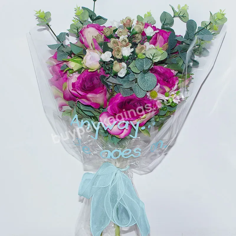 Custom Logo Cellophane Flower Wrapping Paper For Floral 4 Colors Letter Print Packaging Cellophane Paper