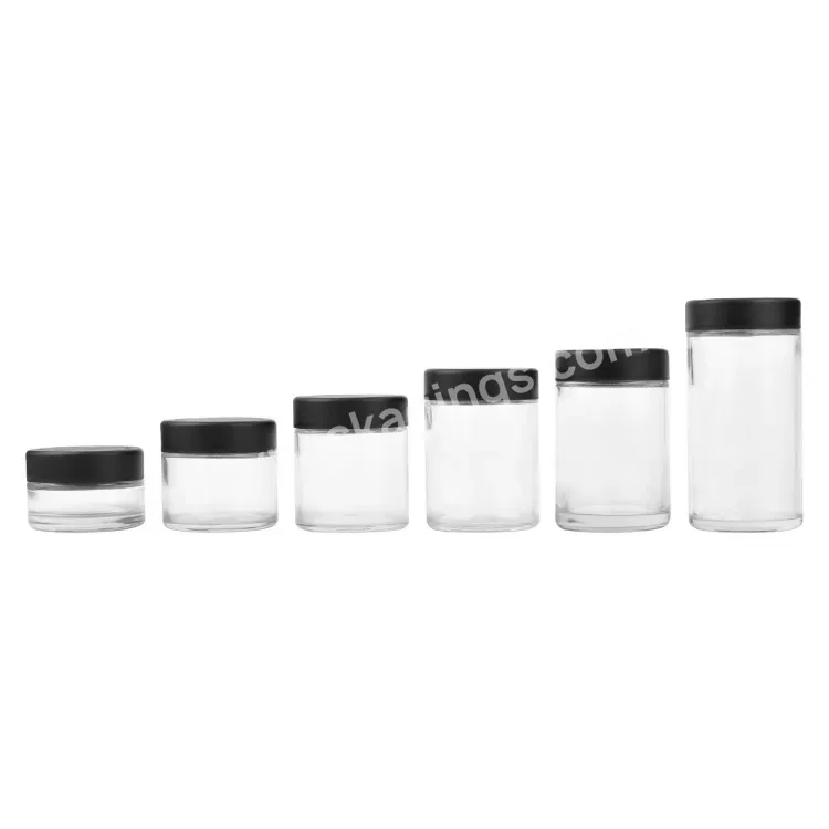 Custom Logo Child Resistant 2oz 3oz 4oz 5oz Clear Glass Straight Sided Jar With White Black Smooth Or Ribbed Lids - Buy Glass Jars Storage Containers Storage Bottles Jars Glass Jars With Lids Smell Proof Container Black Glass Jar,Flower Packaging Gla