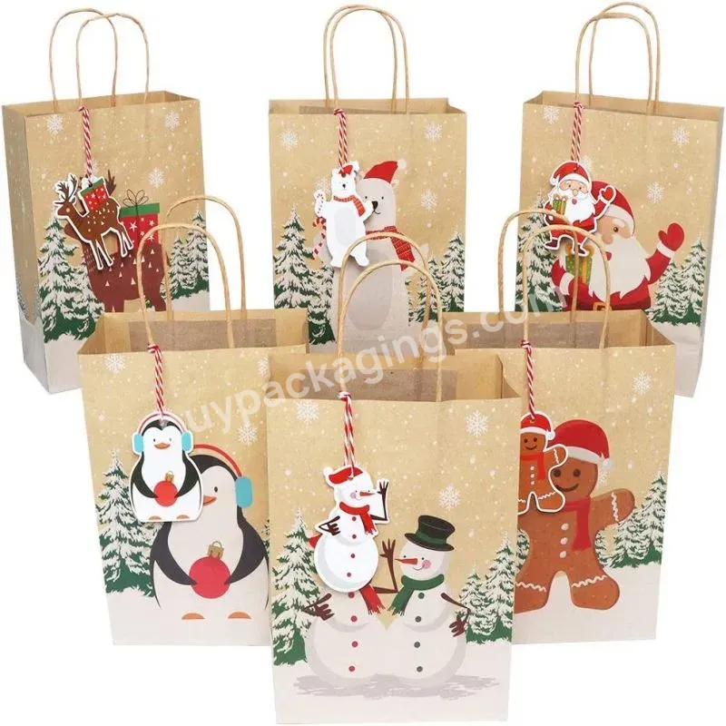 Custom Logo Christmas Gift Packaging Brown Gift Black White Craft Shopping Kraft Paper Bags With Handles