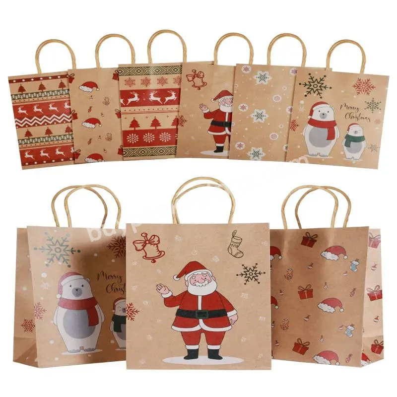 Custom Logo Christmas Gift Packaging Brown Gift Black White Craft Shopping Kraft Paper Bags With Handles