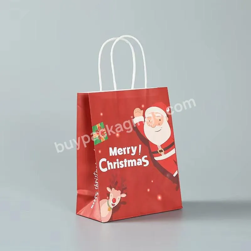 Custom Logo Christmas Paper Packaging Brown Gift Black White Craft Shopping Kraft Paper Bags With Handles