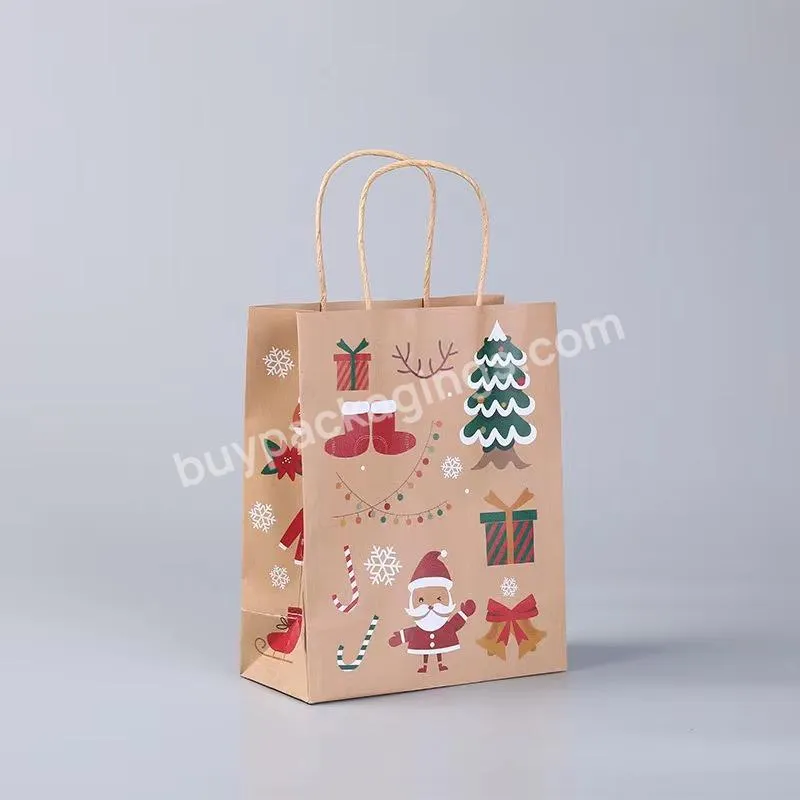 Custom Logo Christmas Paper Packaging Brown Gift Black White Craft Shopping Kraft Paper Bags With Handles