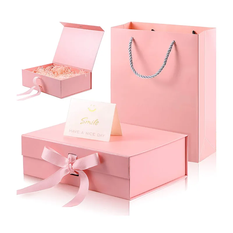 custom logo color size magnetic bridesmaid gift box packaging with ribbon