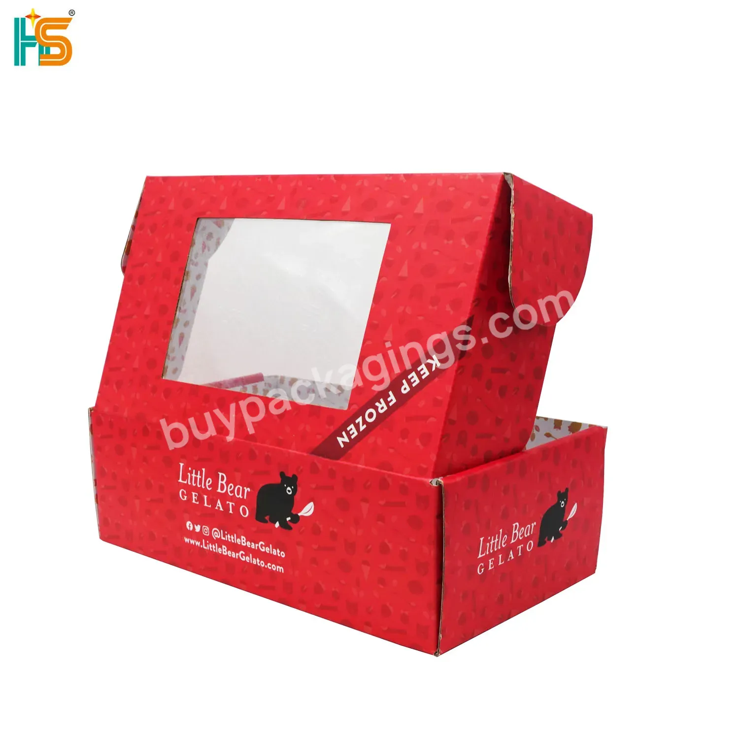 Custom Logo Corrugate Boxes Packaging Red Paper Cardboard Shipping Mailer Gift Boxes With Pvc Clear Window Front