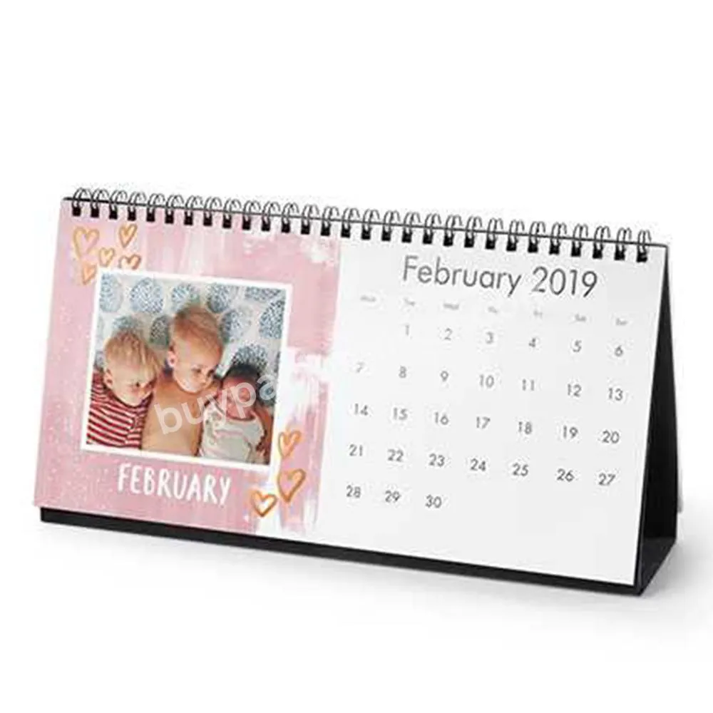 Custom Logo Desktop Standing Flip Table Desk Spiral Monthly Photo Picture Calendar Planner