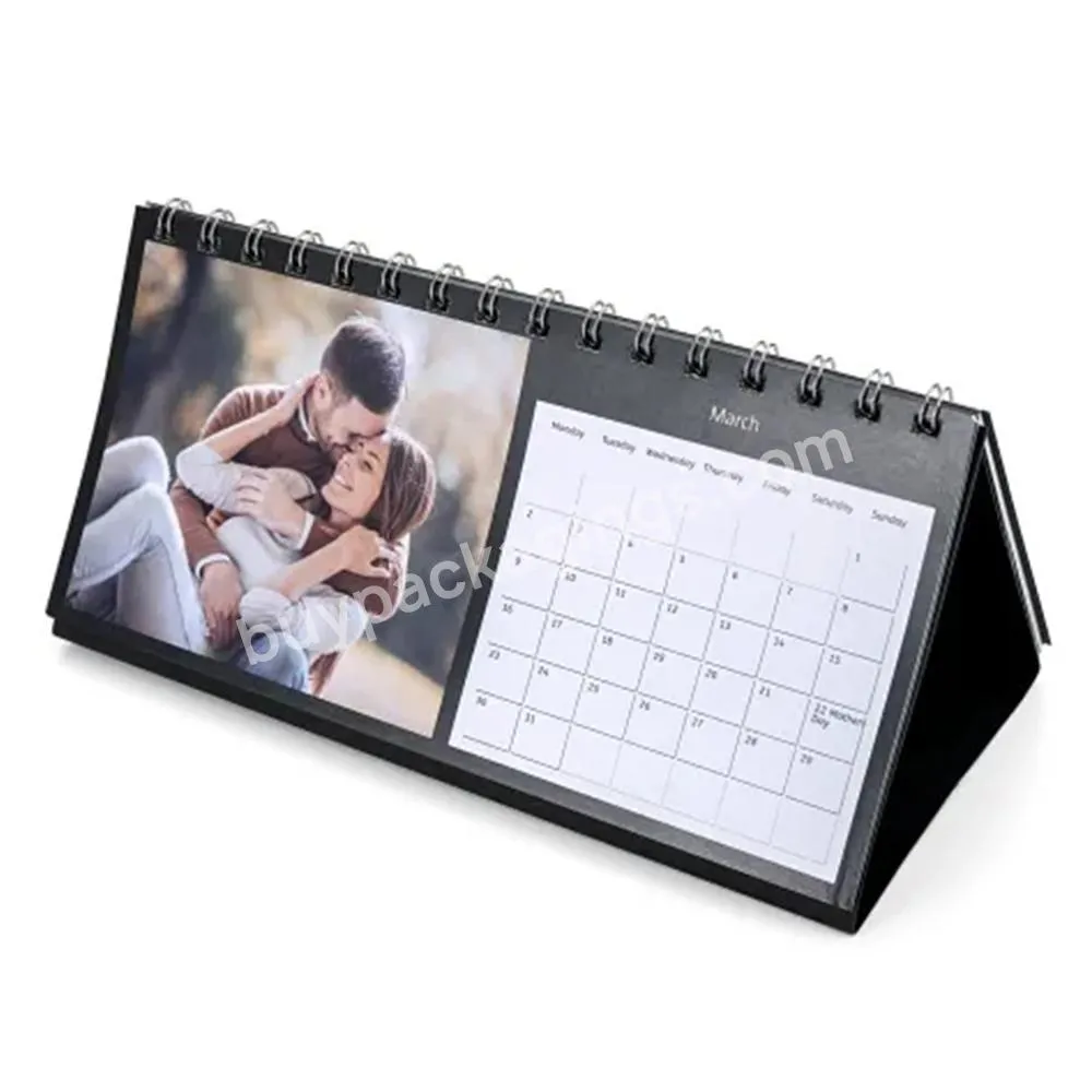 Custom Logo Desktop Standing Flip Table Desk Spiral Monthly Photo Picture Calendar Planner