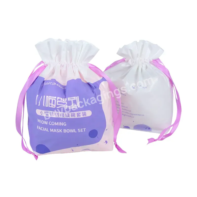 Custom Logo Draw String Bag Ldpe White Packaging Bags Shampoo Package Waterproof Plastic Bags Draw String