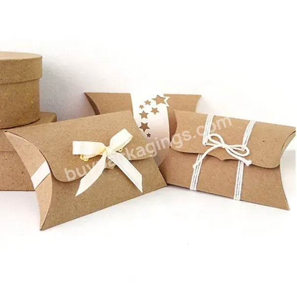 Custom Logo Eco Friendly Candy Gift Paper Box Brown Kraft Paper Pillow Boxes