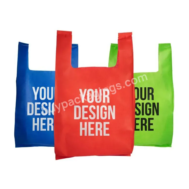 Custom Logo Eco Friendly Recycle Reusable Die Cut Grocery Shopping Tote T-shirt Bag Non Woven Bag