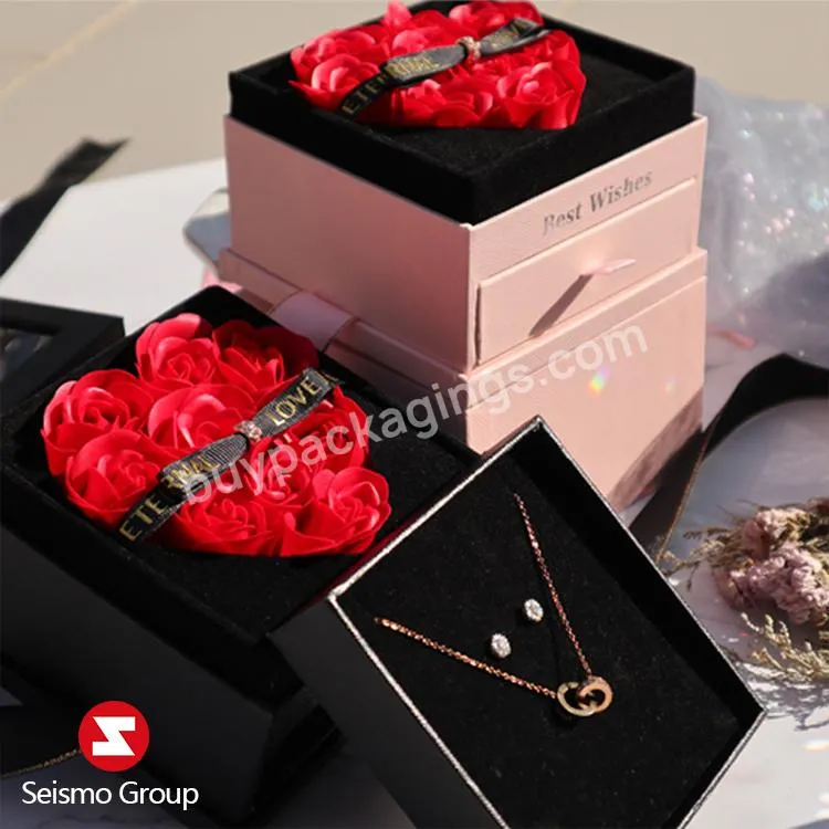 Custom Logo Elegant Creative Large Necklace Jewelry Gift Rose Flower Packaging Jewellery lipgloss Box For Valentine'S Day
