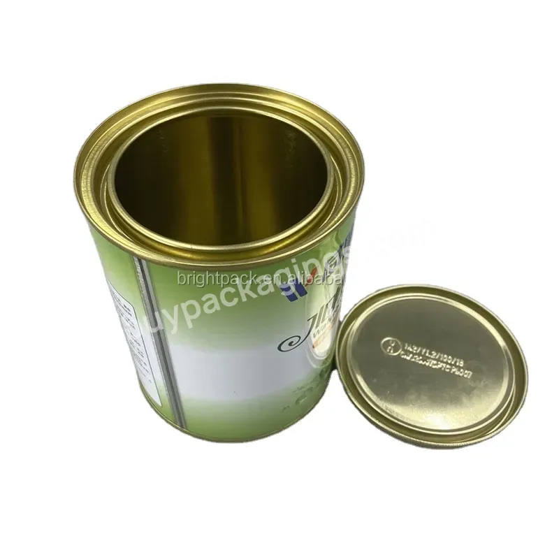 Custom Logo Empty 1l Round Metal Can Epoxy Lined For Water Based Paint Packaging