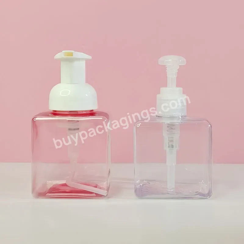 Custom Logo Empty Hand Sanitizer Face Cleaner Container 250ml Pink Clear Square Pet Foam Bottle