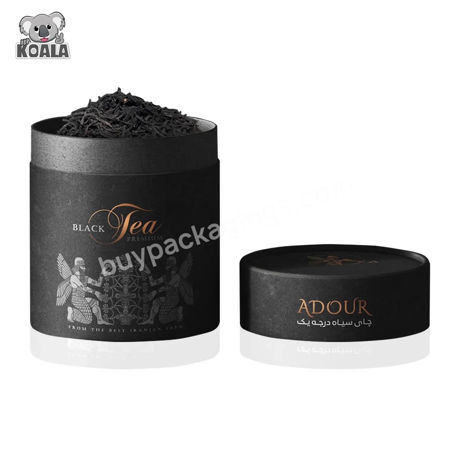 Custom Logo Environmental Certified 100% Recyclable Reasonable Price Black Paper Cylinder Coffee Tea Box