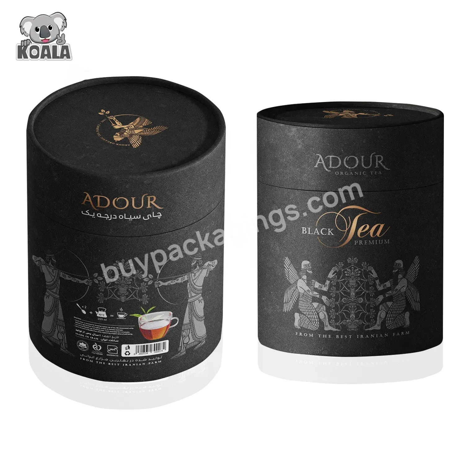 Custom Logo Environmental Certified 100% Recyclable Reasonable Price Black Paper Cylinder Coffee Tea Box