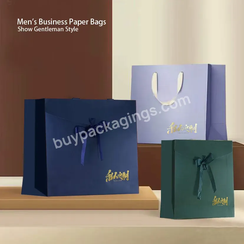 Custom Logo Fashion Business Gift Sets With Handle Ribbons Bow Shopping Bags For Packaging Clothing Brand Packaging Paper Bags