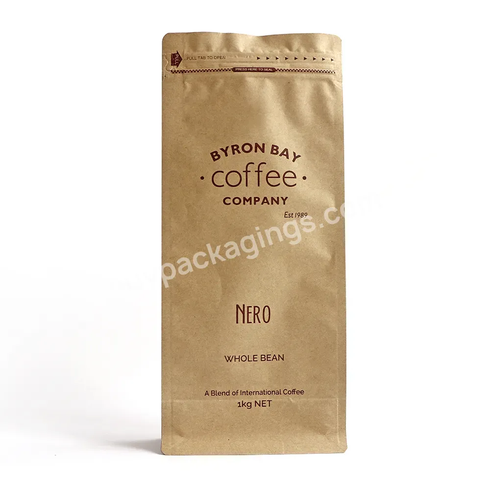 Custom Logo Food Grade Stand Up Zip Lock Coffee Bag Eco Friendly Kraft Paper Packaging Coffee Bag Flat Bottom Bag For Coffee