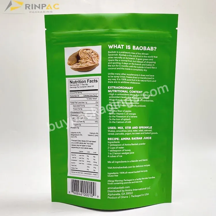 Custom Logo Food Mylar Matte Print Packaging Bag For Baobab Powder Bag