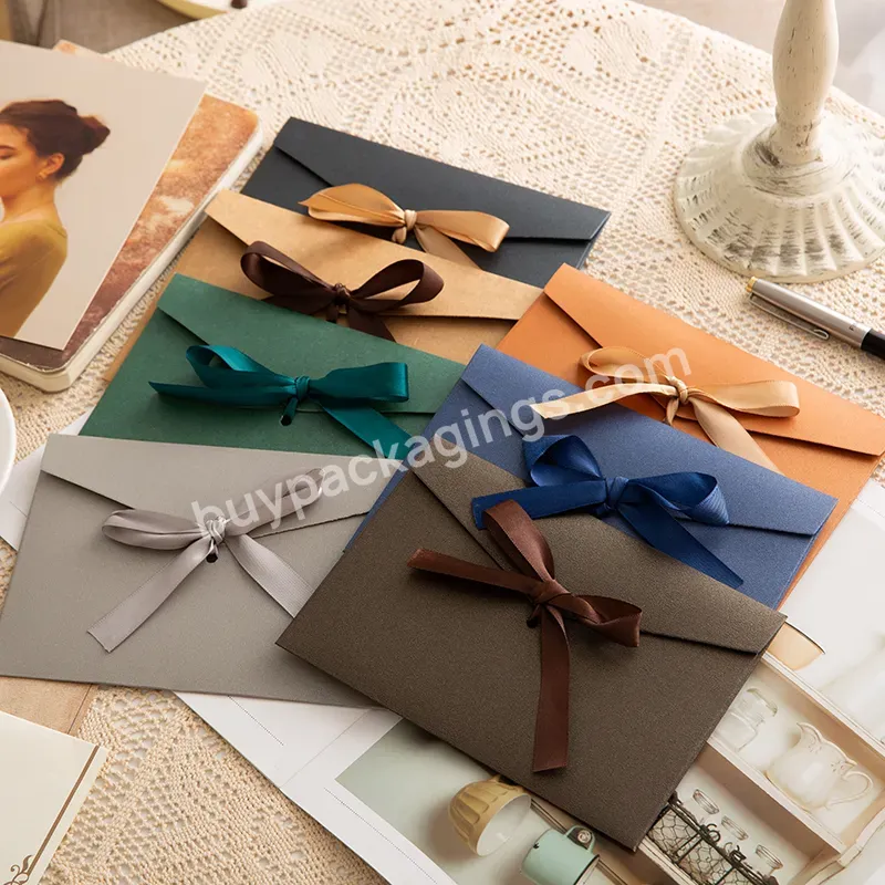 Custom Logo Fsc Eco Friendly Recycle Paper Envelope With Ribbon Gift Envelope Packaging For Gift Packaging