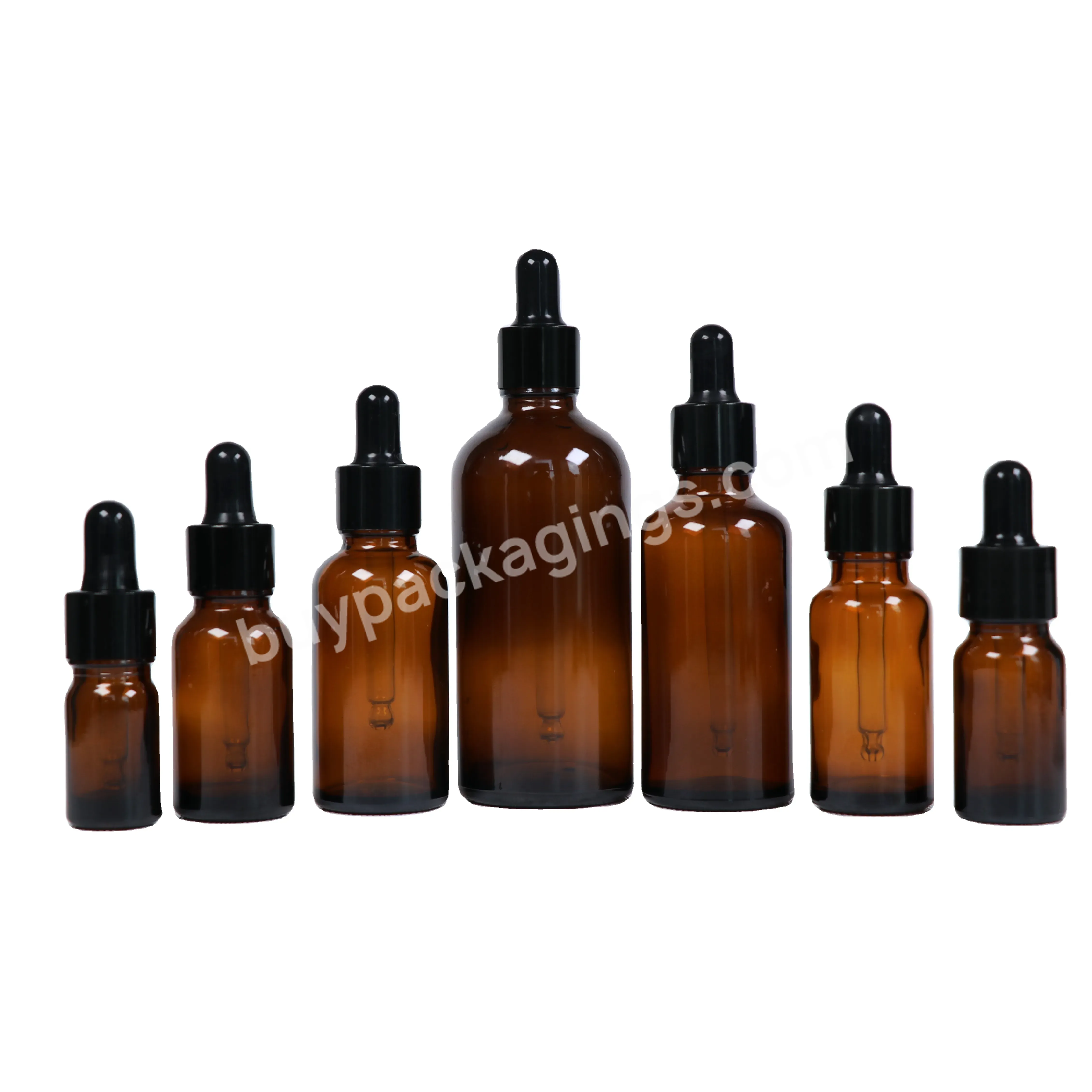 Custom Logo Glass Cosmetic Serum Bottle 30ml 50ml 100ml Brown Round Shoulder Dropper Bottle For Essential Oils