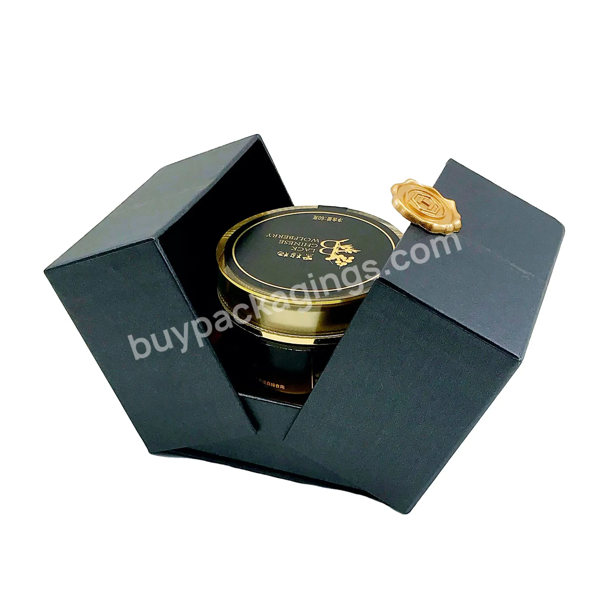 Custom Logo Golden Luxury Double Doors Flip Black Cardboard Boxes With Royal Honey Candles Glass Bottle For Gift Box Packaging