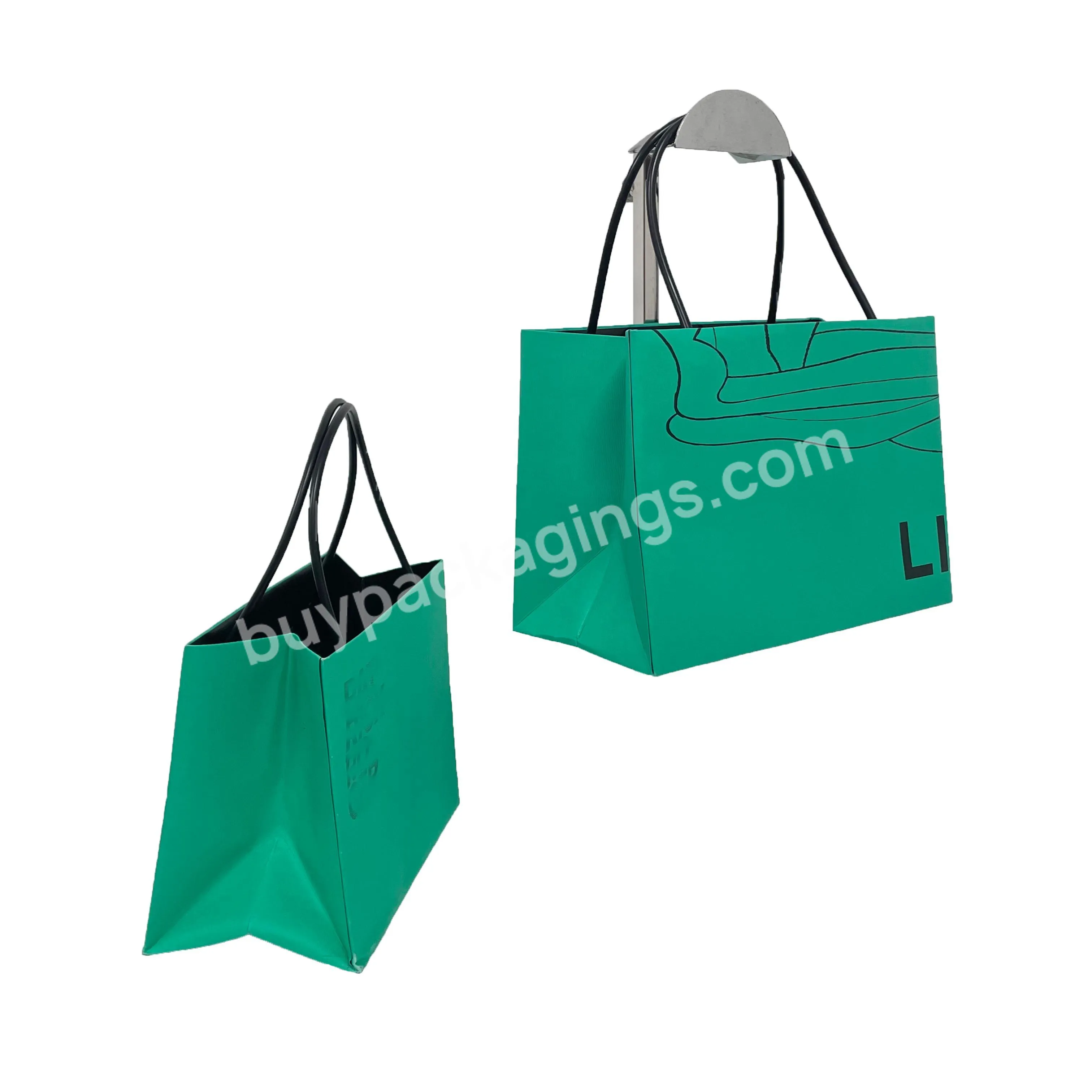 Custom logo green custom printed gift paper shopping bags kraft craft paper bag with handles