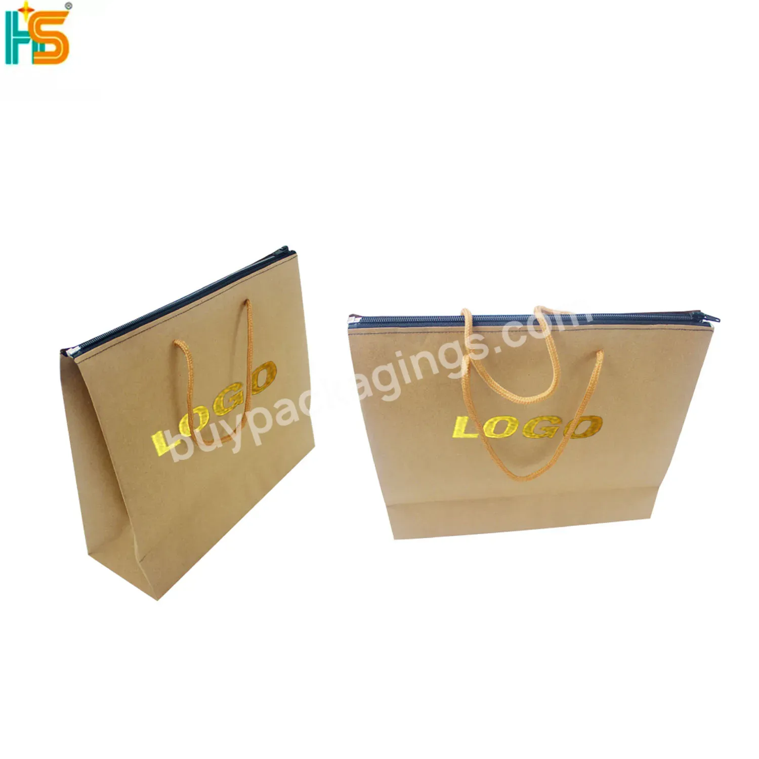 Custom Logo Handle Bags Packaging Coffee Zipper Stand Up Pouch Brown Kraft Paper Bag