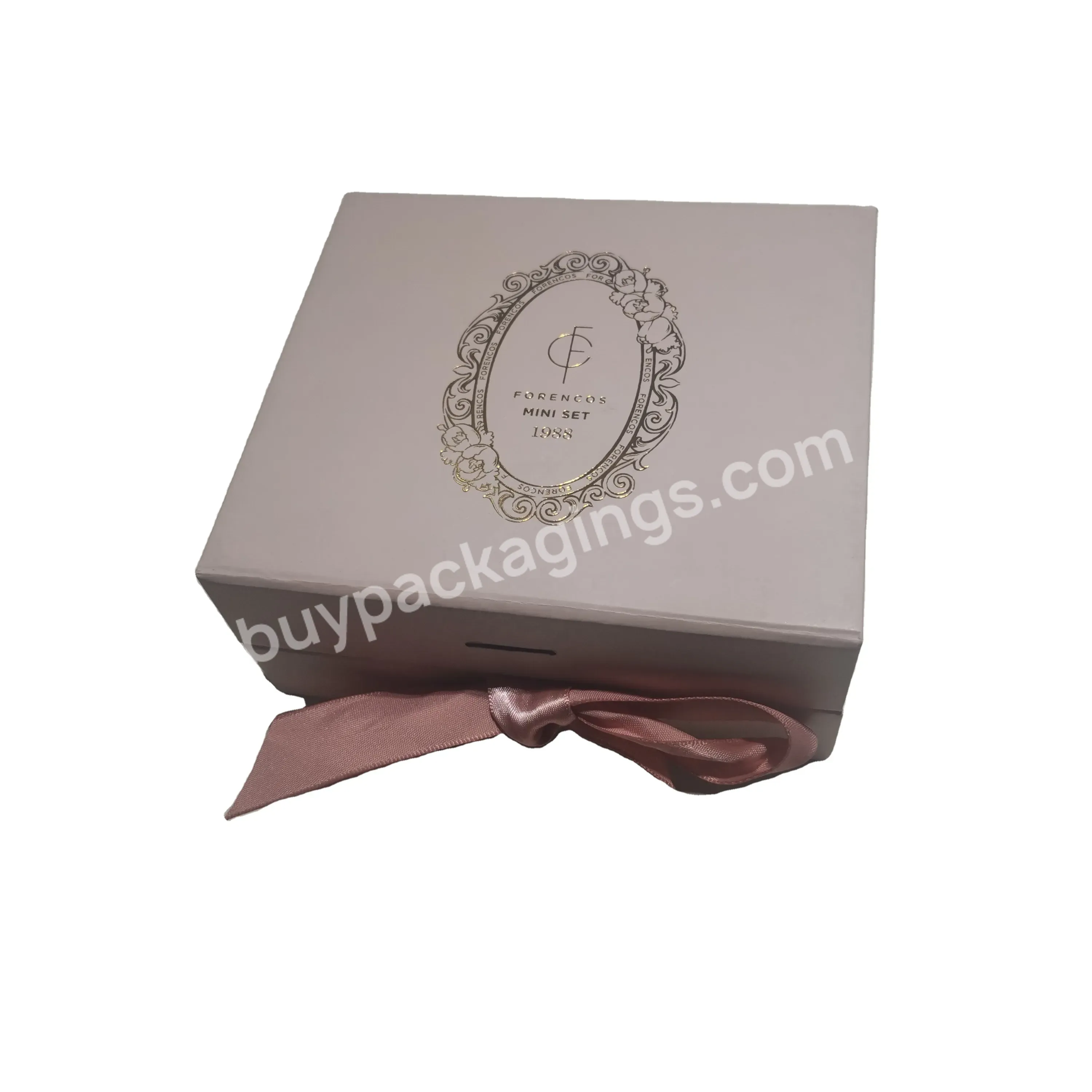 Custom Logo Handmade Paper Gift Boxes For Nail Polish Packaging Ribbon Closure Magnetic Box With Eva Insert