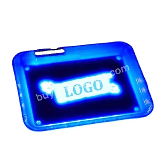 Custom Logo Light Up Led Plastic Smoke Serving Tray Illuminated Glow Rolling Tray In The Dark