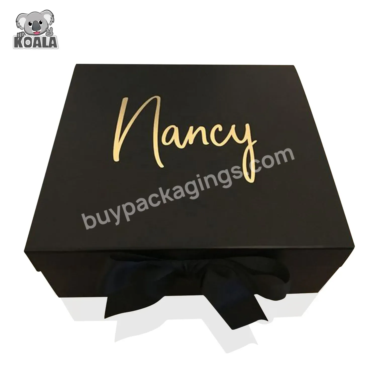 Custom Logo Luxury Black Cardboard Folding Foldable Magnetic Gift Box With Ribbon