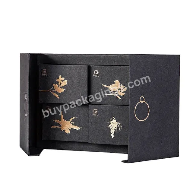Custom Logo Luxury Black Cotton Paper Boxes With Rose Hot Stamping Foil For Tin Foil Tea Brew Coffee Tea Bags Food Box Packaging