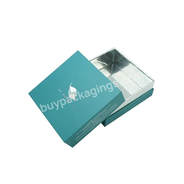 Custom logo luxury blue gift packaging box cover and bottom box carton printing portable carton packaging