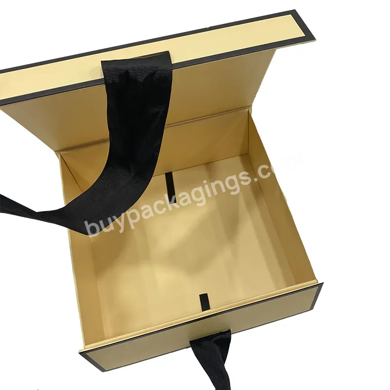 Custom Logo Luxury Cardboard Magnetic Folding Gift Box With Ribbon Closure