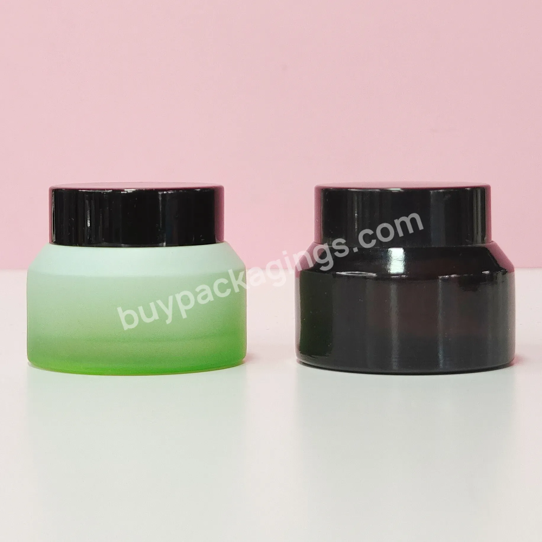 Custom Logo Luxury Cosmetic Package 15g 30g 50g 100g Gradient Green Black Glass Jar With Plastic Lid - Buy Glass Cosmetic Jar With Aluminium Lid,Price Blue 30g 50g Empty Glass Cosmetics Cream Jar,Pink Glass Cosmetic Jar.