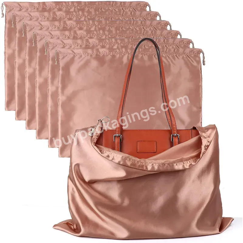 Custom Logo Luxury Dustproof Storage Large Silk Satin Drawstring Pouch Satin Dust Bag For Handbags Purse Shoes Covers