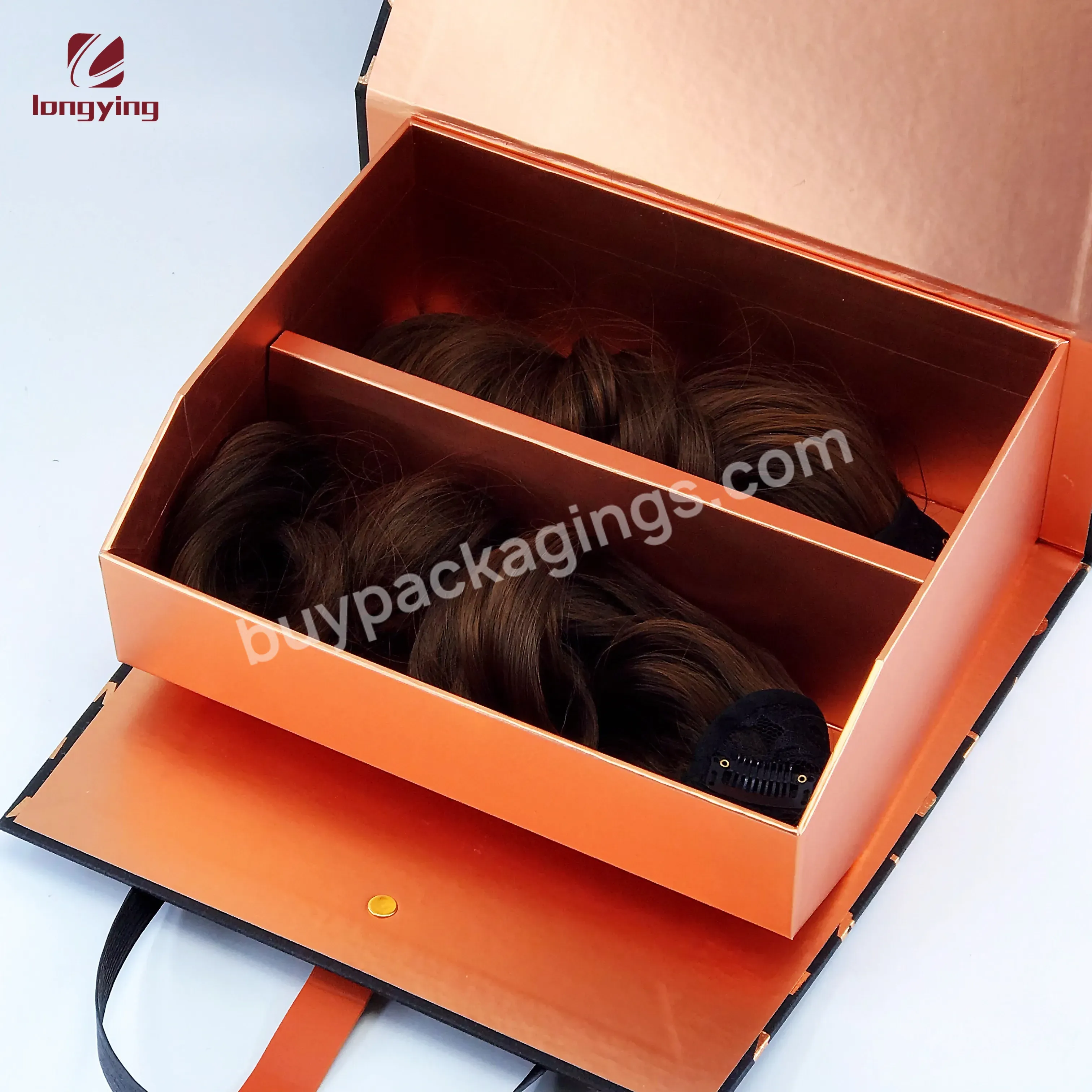 Custom Logo Luxury Fashion Black Hot Stamping Cardboard Box With Handle For Human Hair Wig Human Hair Hair Extension Packaging