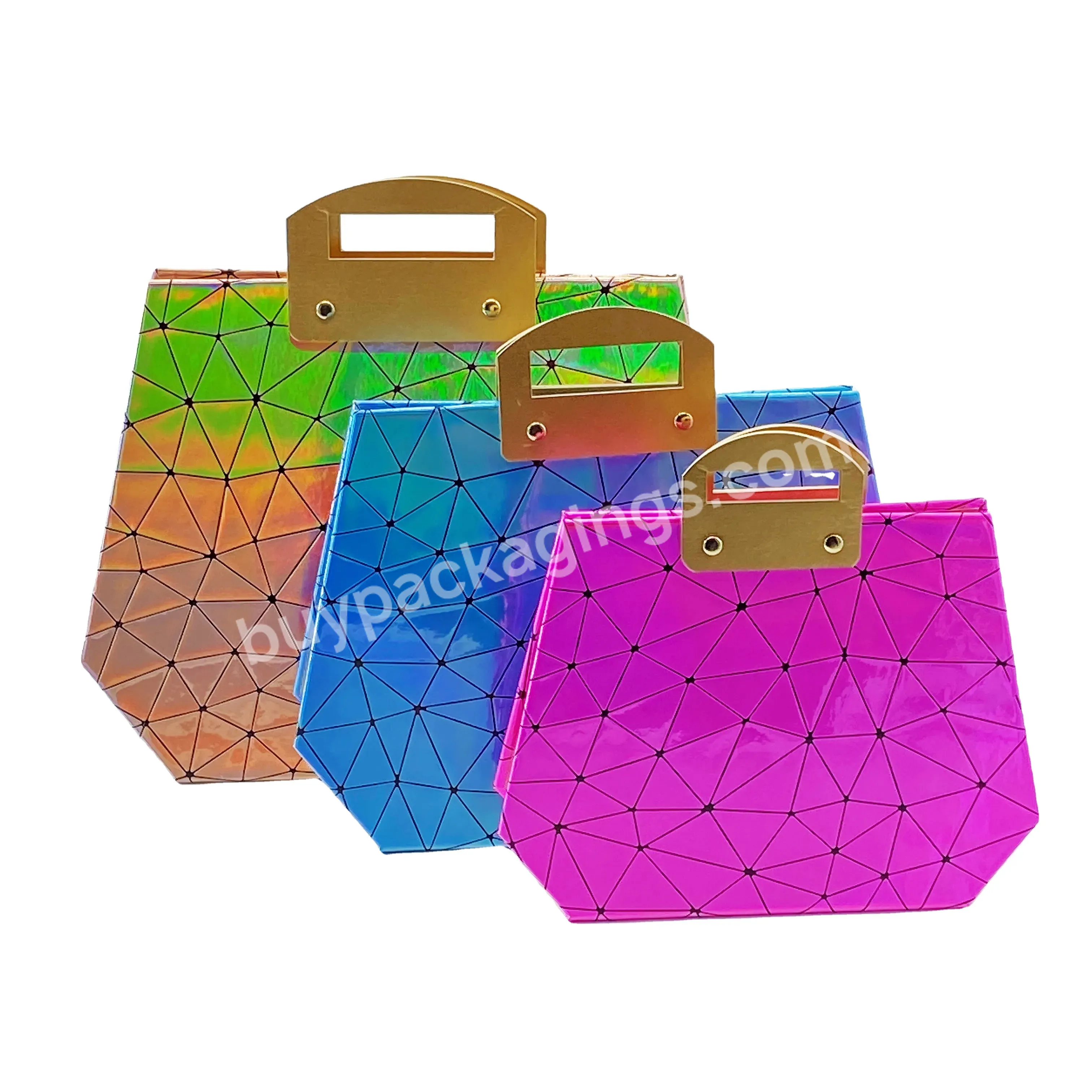 Custom Logo Luxury New Products Geometric Hologram Bags Cosmetic Pouch Luminous Pu Handle Cosmetic Bags For Paper Makeup Storage