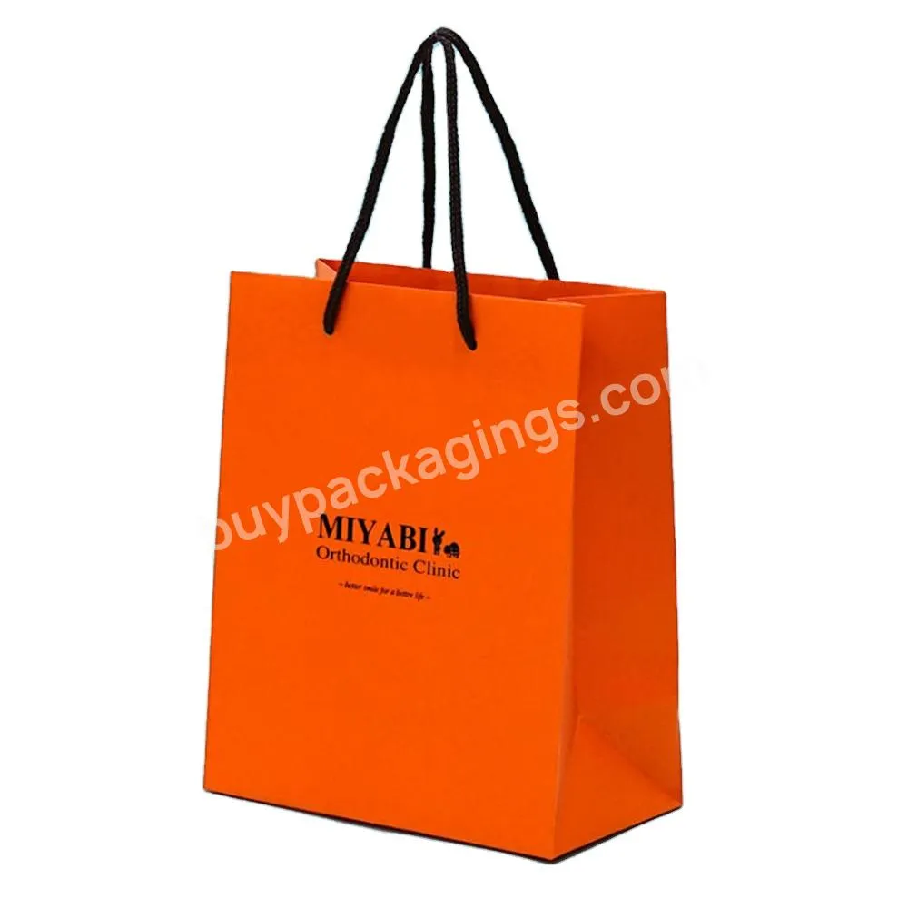 Custom  Logo Luxury Orange Paper Apparel Packaging Gift Shopping Bag Paperbag With Rope Handle