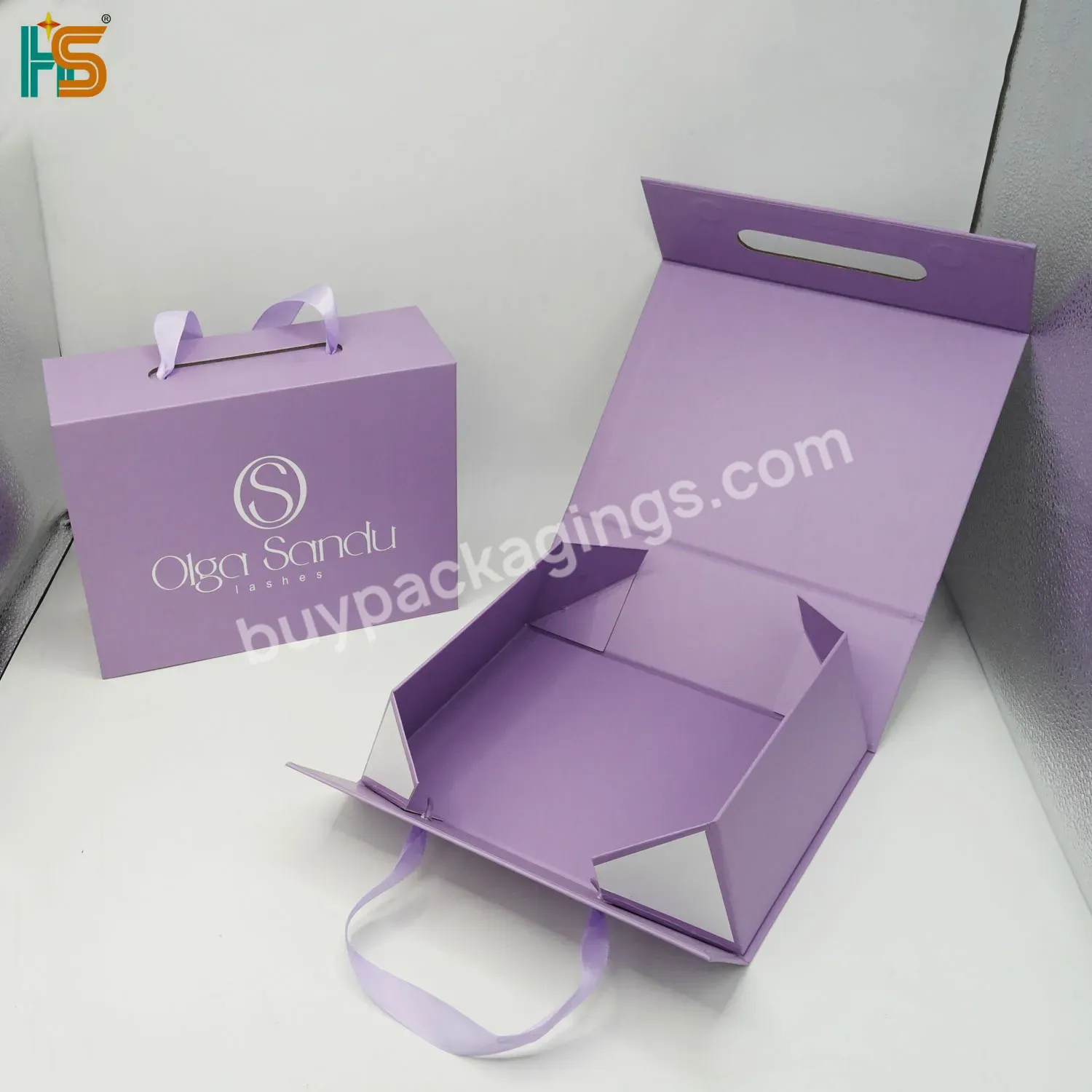 Custom Logo Luxury Paper Big Black Gold Folding Rigid Hardbox Magnet Magnetic Gift Packaging Box With Ribbon Handle