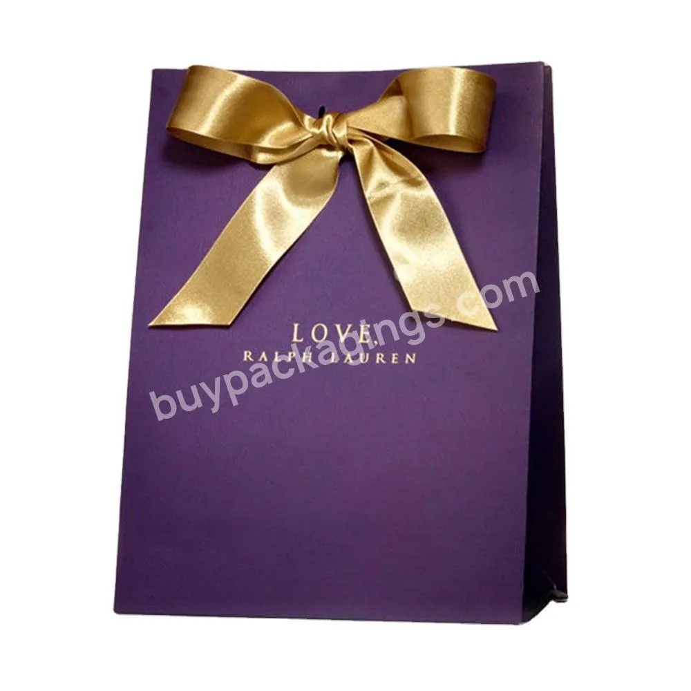 Custom Logo Luxury Paper Packaging Ribbon Closure  Favour Gift Shopping Bag Paperbag