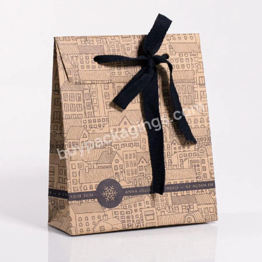 Custom Logo Luxury Paper Packaging Ribbon Closure Wedding Favour Gift Shopping Bag Paperbag