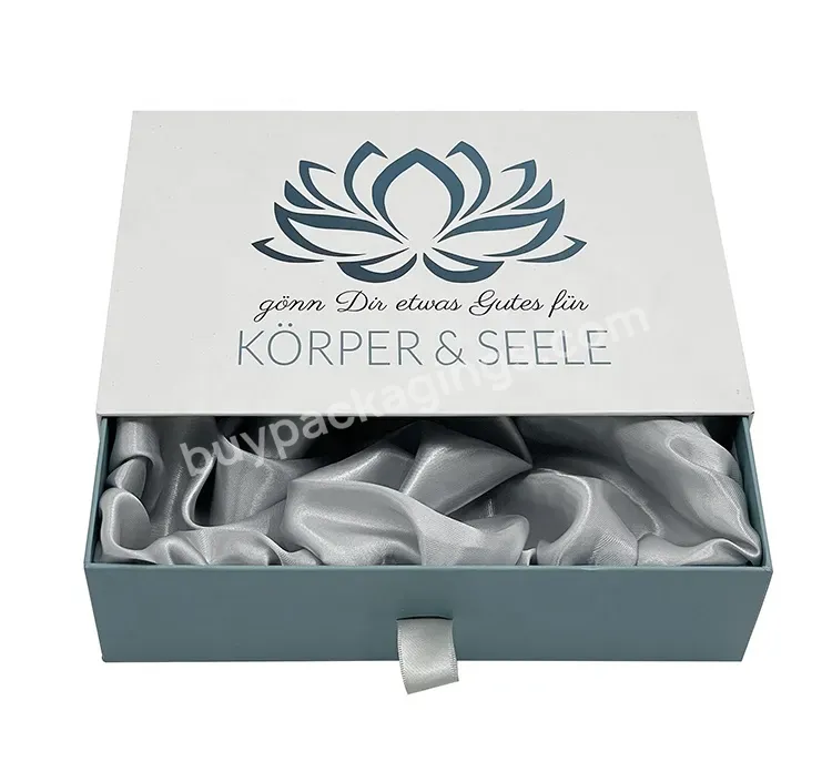 Custom Logo Luxury White Gift Packaging Drawer Cardboard Box With Satin For Wig Weave Hair Products Extensions