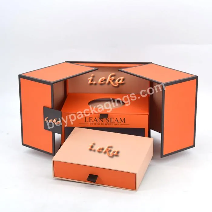 Custom logo magnetic gift packaging paper box Double open display 2 tier luxury packaging jewelry gift box with drawer ribbon