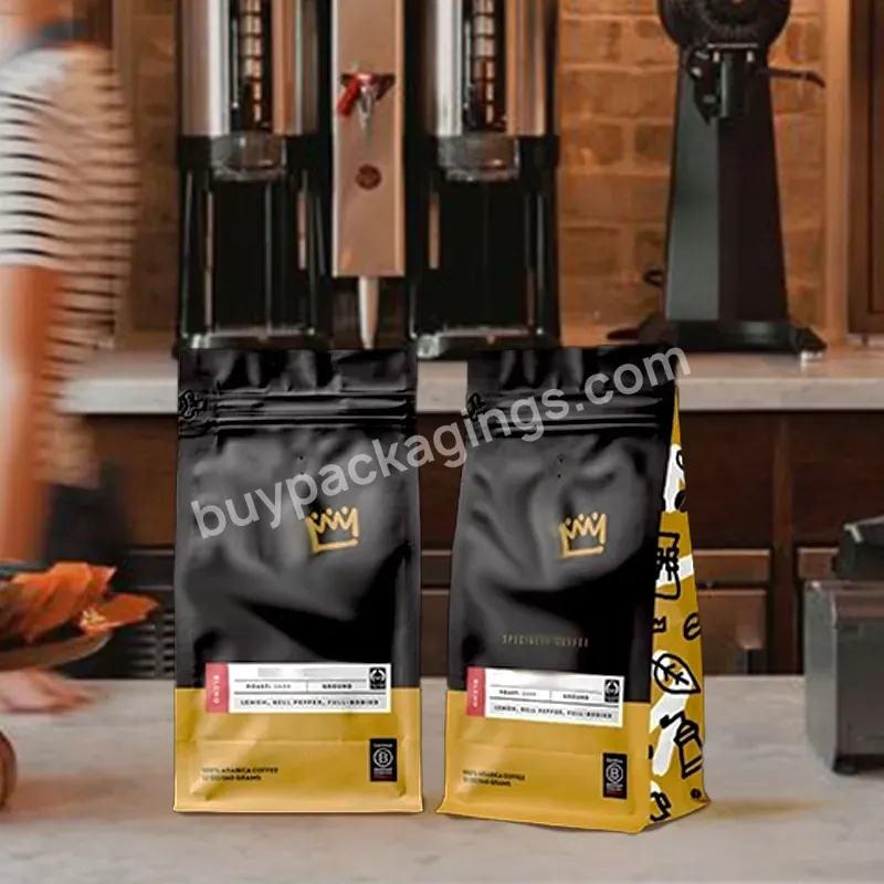 Custom Logo Matte 340g Flat Bottom Ziplock Brown Kraft Paper Coffee Packaging Bags With Zipper